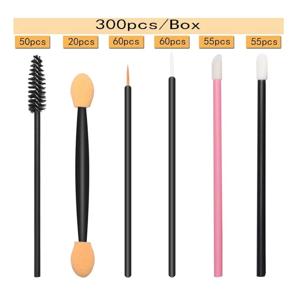 300pcs Disposable Makeup Tool Kit,Brow brush/Mascara brush/Lip Applicators
